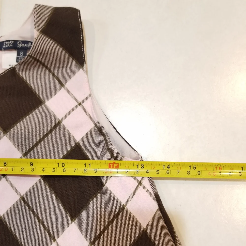 LILI GAUFRETTE France Pink & Brown Plaid Sleeveless A-Line Dress 8 - Picture 13 of 15